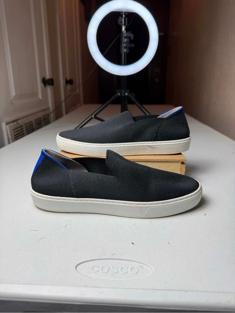 ROTHY'S US Sz 8.5 THE SNEAKER BLACK BLUE SLIP ON LUXURY SNEAKERS SHOES